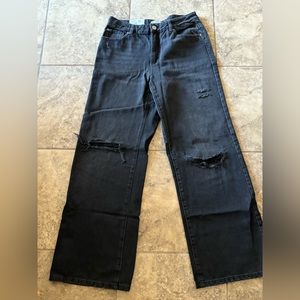garage black ripped wide leg jeans